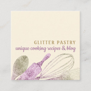 Glitter gold dusty pink pastry bakery cook square business card