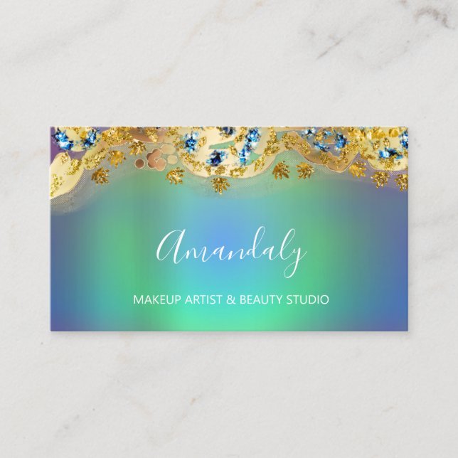 Glitter Gold Event Planner Stylist Blue Green Business Card (Front)