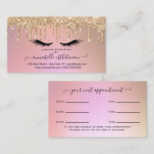 Glitter Gold Eyelash Extension Appointment Busine Business Card