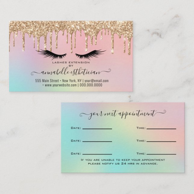 Glitter Gold  Eyelash Extension Appointment Business Card (Front/Back)