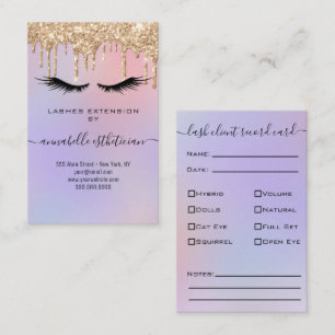 Glitter Gold Eyelash Extension Client Record Busi Business Card