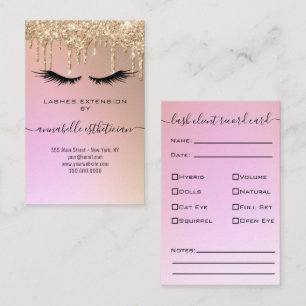 Glitter Gold Eyelash Extension Client Record Busi Business Card