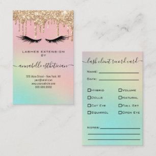 Glitter Gold Eyelash Extension Client Record Business Card