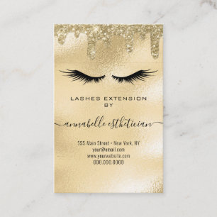 Glitter Gold Eyelash Extension Client Record Business Card