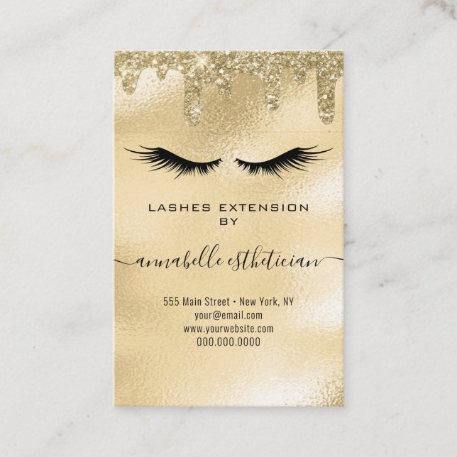 Glitter Gold Eyelash Extension Client Record Business Card (Front)