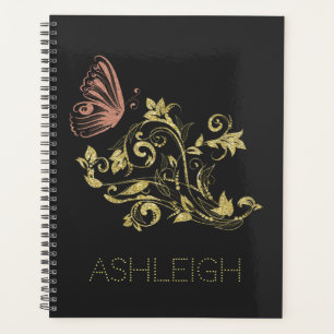 Glitter Gold Flourish Butterfly Personalised Planner