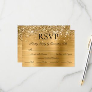 Glitter Gold Foil Elegant Calligraphy Wedding RSVP Card