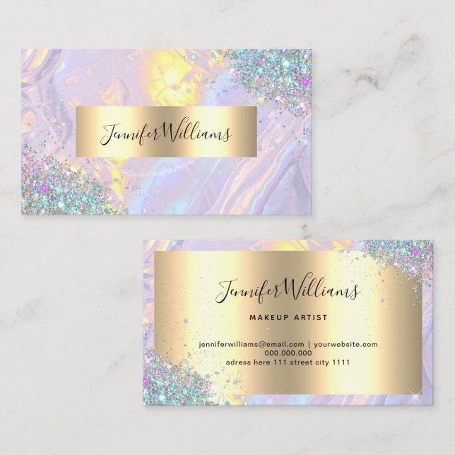 Glitter Gold Foil Modern Purple Holographic Business Card (Front/Back)