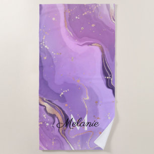 Glitter Gold Girly Sparkle Purple Name Summer Beac Beach Towel
