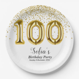 glitter gold , golden sparkle 100th birthday paper plate
