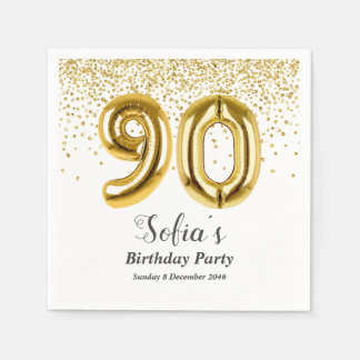 glitter gold , golden sparkle 90th birthday napkin