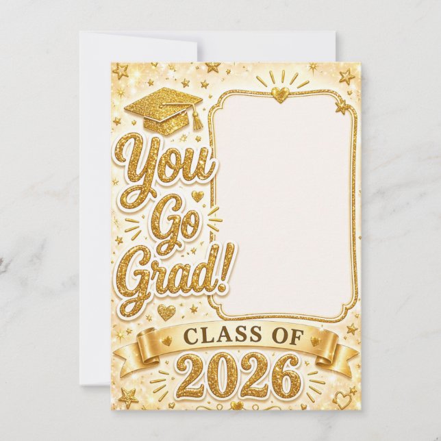 Glitter/Gold Graduation 2026 Announcement (Front)