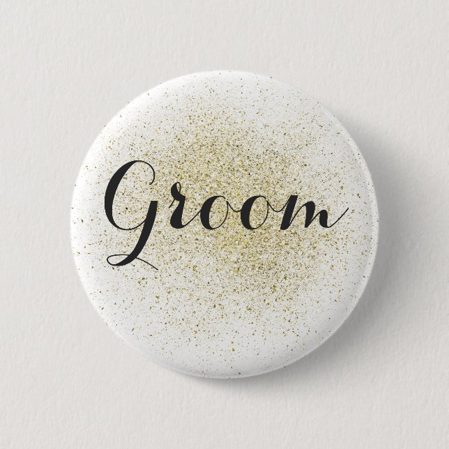 Glitter Gold Groom Button (Front)