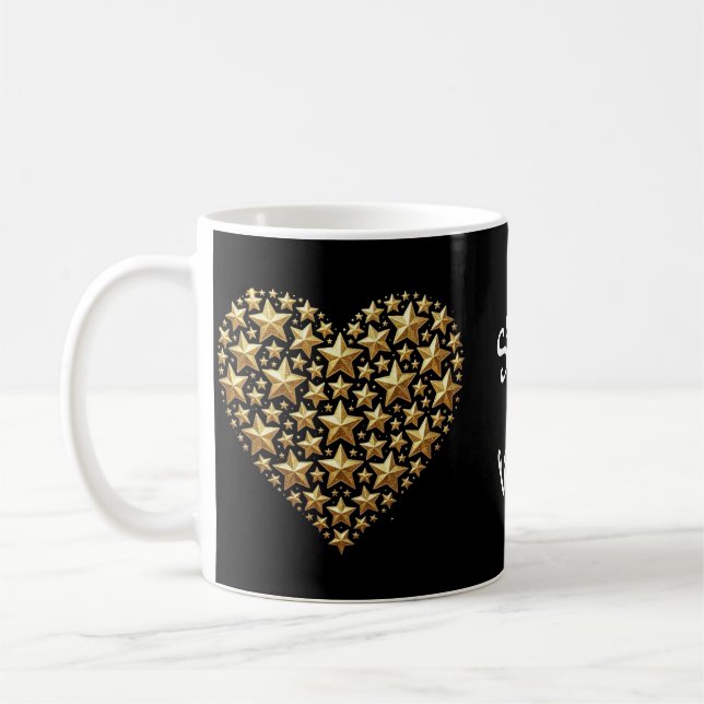 Glitter Gold Heart Aesthetic Coffee Mug (Left)