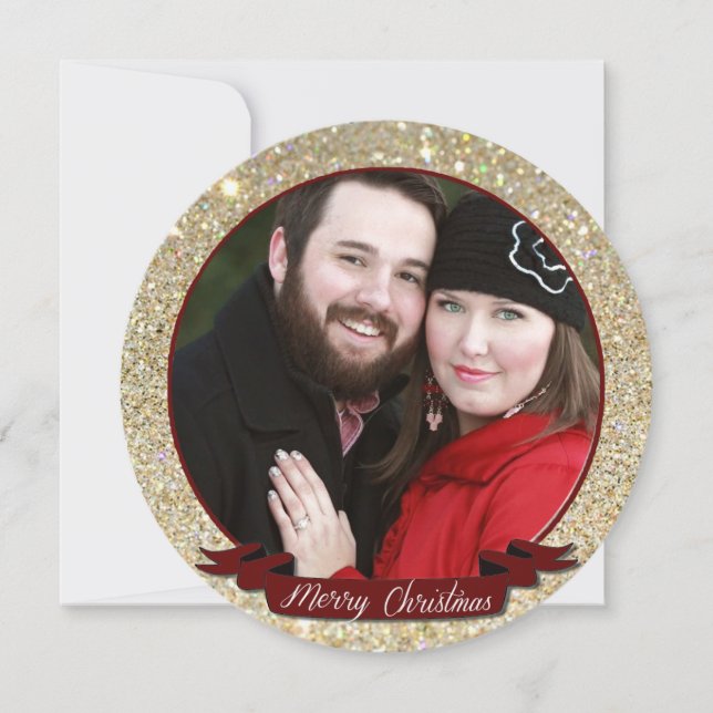 Glitter Gold Holiday Photo Card Invite Ornament (Front)