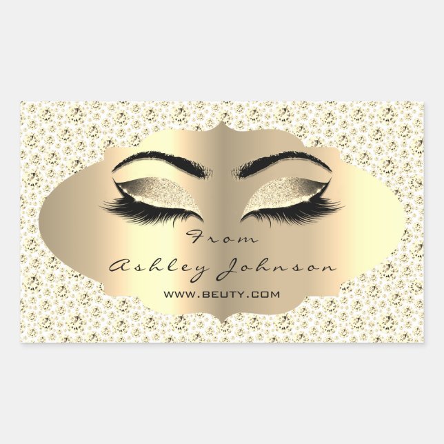 Glitter Gold Lash Eyes From White Diamond Thank Rectangular Sticker (Front)