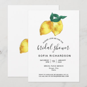 Glitter Gold Lemon Citrus Greenery Summer Invitation
