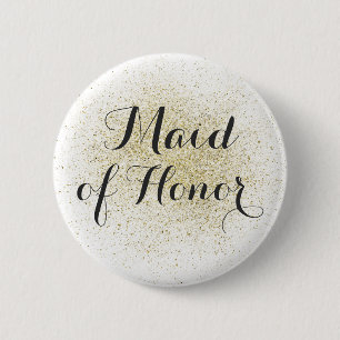 Glitter Gold Maid of Honour Button