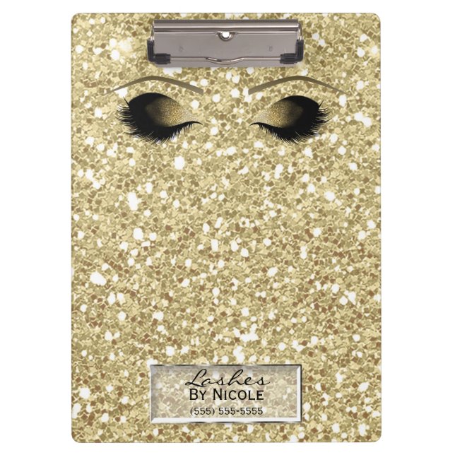Glitter Gold Makeup Eyes Lashes Glam Personalised Clipboard (Front)