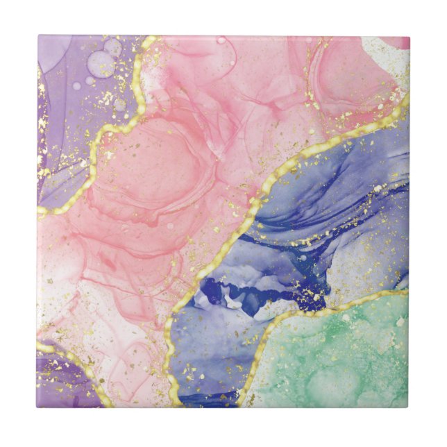 Glitter Gold Marble Pastel Colours Tile (Front)