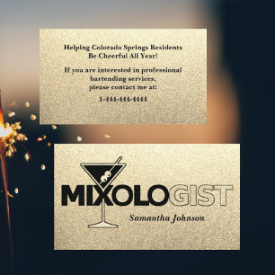 Glitter Gold Mixologist Bartender Business Card