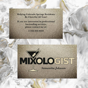Glitter Gold Mixologist Bartender Business Card