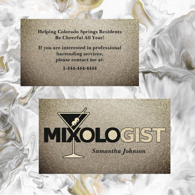 Glitter Gold Mixologist Bartender Business Card (Creator Uploaded)