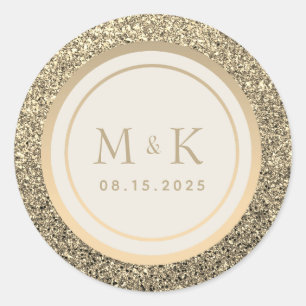 Glitter Gold Monogram Wedding Classic Round Sticker