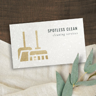 Glitter Gold Ochre Yellow Broom Cleaning Service Business Card