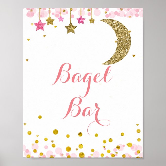 Glitter gold pink moon watercolor Bagel Bar Sign (Front)