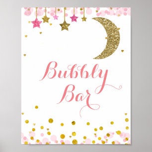 Glitter gold pink moon watercolor Bubbly Bar Sign