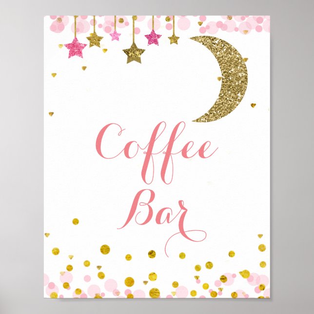Glitter gold pink moon watercolor Coffee Bar Sign (Front)