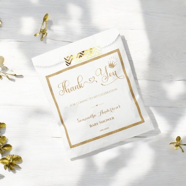 Glitter Gold Princess Elegant Thank Baby Shower Favour Bags (Creator Uploaded)