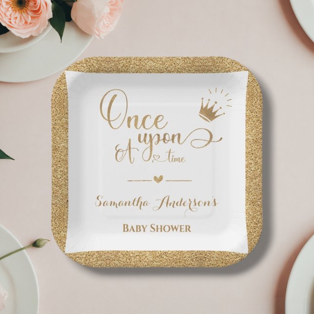 Glitter Gold Princess Once Upon A Time Baby Shower Paper Plate (Creator Uploaded)