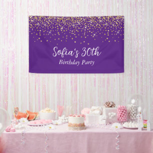 glitter gold, purple Birthday Banner