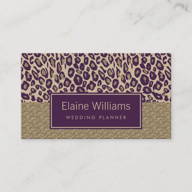 glitter gold purple Leopard print chic Cards (Front)