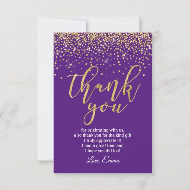 glitter gold, purple thank you card (Front)
