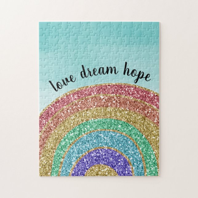 Glitter Gold Rainbow Aqua Watercolor Jigsaw Puzzle (Vertical)