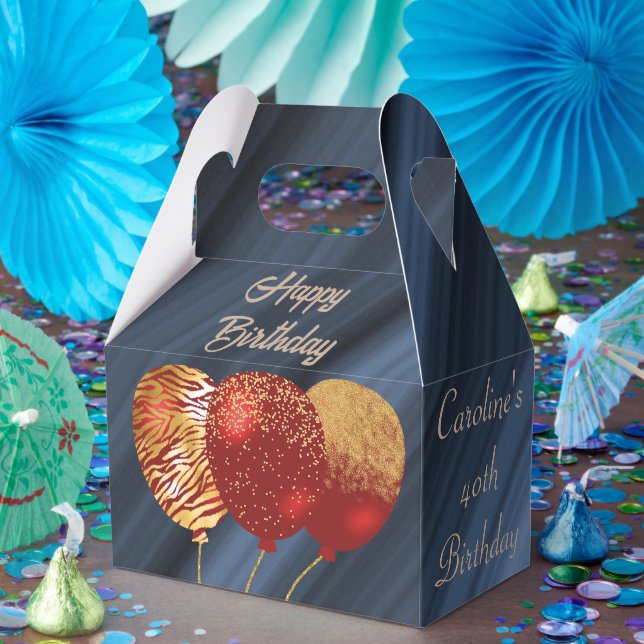 Glitter & Gold Red Balloons 40th Birthday Favour Box (Party)