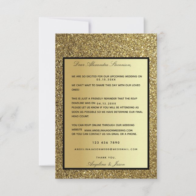 Glitter Gold Reminder Wedding Invitation RSVP Card (Front)