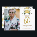 Glitter Gold Rose & Botanical Leaves 60th Birthday Invitation<br><div class="desc">A classic floral 60th birthday invitation with a touch of gold and glitter. Personalise it with your birthday details.</div>