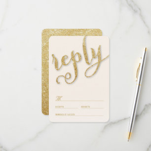 Glitter Gold Script Forever Classy Elegant Wedding RSVP Card