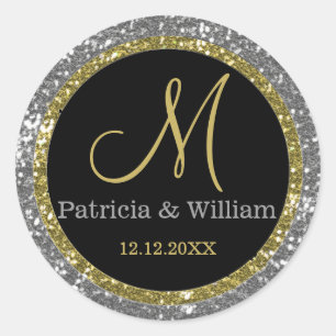 Glitter Gold Silver Wedding Monogram Seals