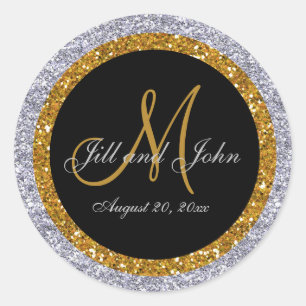 Glitter Gold Silver Wedding Monogram Seals Sticker