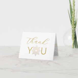 Glitter Gold Snowflake Thank You Card