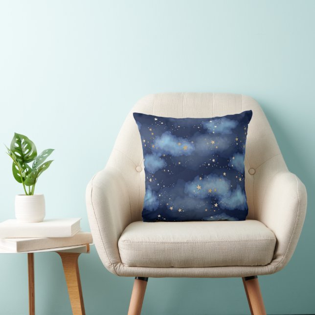 Glitter Gold Stars Dark Blue Sky Pattern Cushion (Chair)