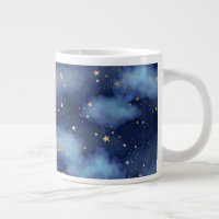 Glitter Gold Stars Dark Blue Sky Pattern