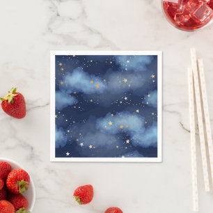 Glitter Gold Stars Dark Blue Sky Pattern Napkin