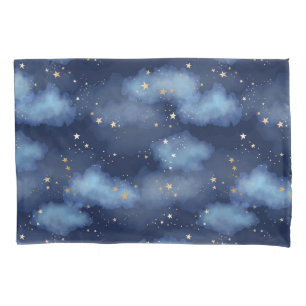 Glitter Gold Stars Dark Blue Sky Pattern Pillowcase
