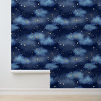 Glitter Gold Stars Dark Blue Sky Pattern